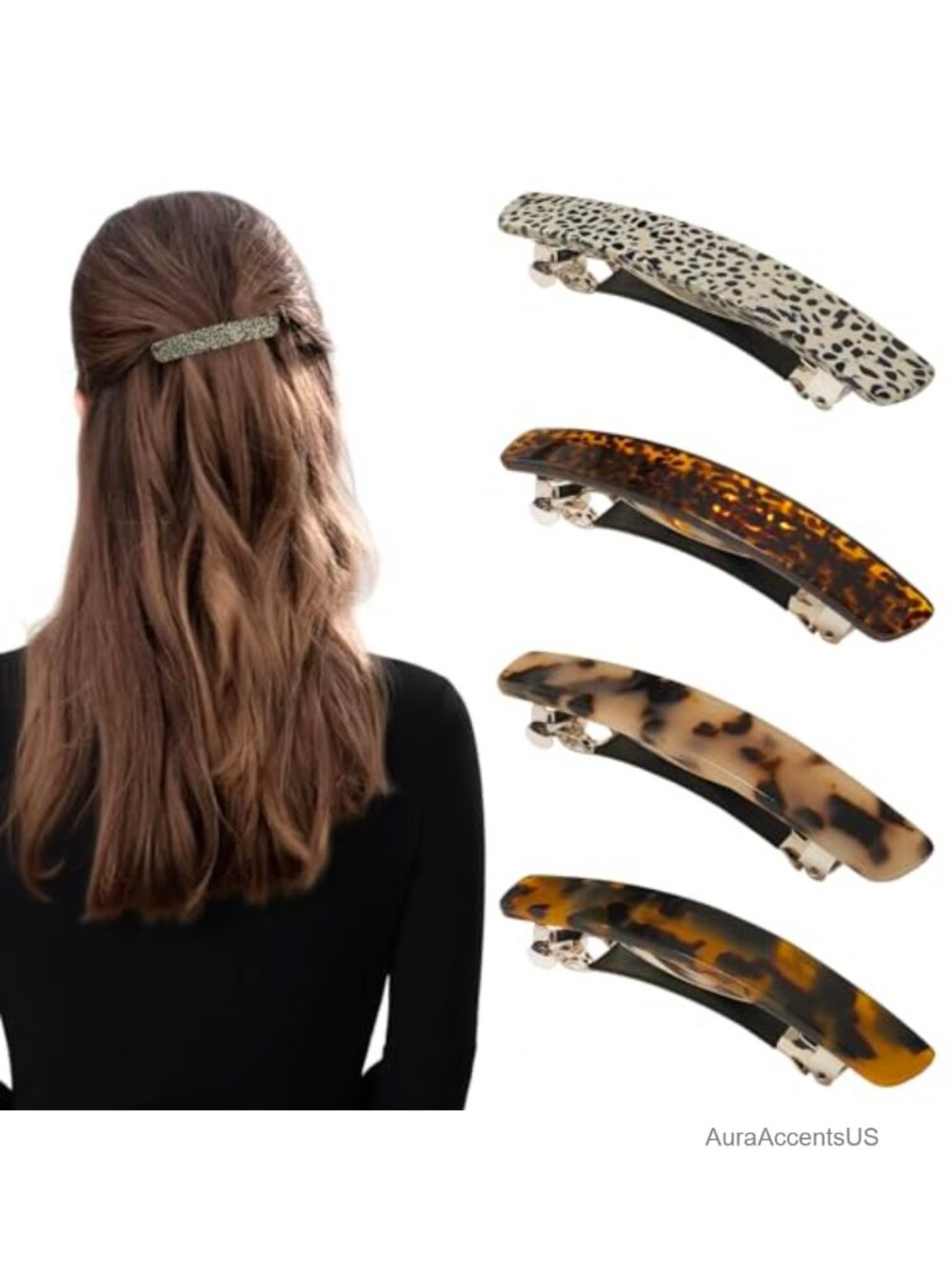 Acetate Hair Barrettes Medium to Large 3.5 Inch 4 Pack Not Easy to Break